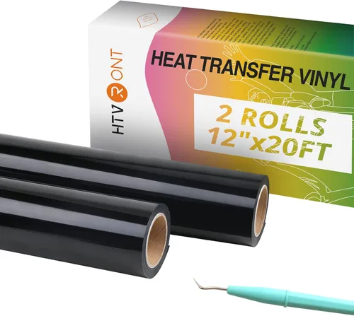 Miniatura 11 de HTVRONT Rollo de vinilo HTV negro, 10 pulgadas x 6 pies, transferencia de calor 3D para camisetas, Cricut y Cameo, fácil de cortar, desmalezar