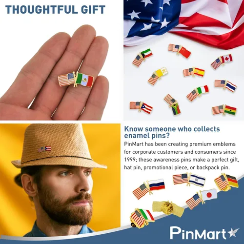 Miniatura 9 de PinMart Pin de solapa esmaltado con bandera de la amistad cruzada de Estados Unidos y el mundo
