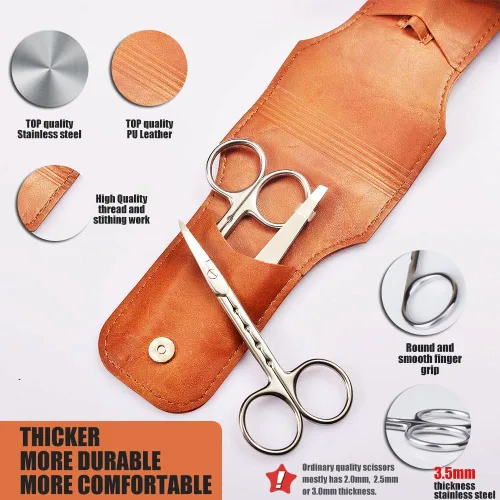 Miniatura 3 de HANTEKAS Juego de tijeras de pelo facial redondeadas curvadas profesionales de acero inoxidable para hombres, bigote, pelo de nariz, tijeras