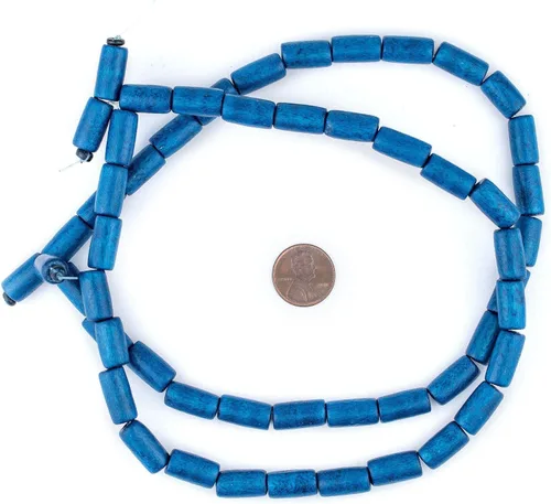 Miniatura 2 de TheBeadChest - Cuentas de madera natural de tubo azul azul (0.591 x 0.315 in): hilo de cuentas de madera ecológico orgánico para hacer joyas