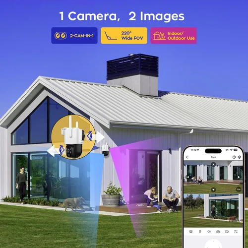 Miniatura 3 de xmartO [Cámara WiFi 6 de doble lente] Cámara de seguridad WiFi QHD 2 en 1 para el hogar con seguimiento de IA, Pan Tilt Zoom, banda dual 5G/2.4G