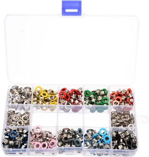 400 unidades, 10 colores, ojales de metal de 0.197 in y ojales con caja de almacenamiento de herramientas de instalación para ropa, zapatos, bolsa,