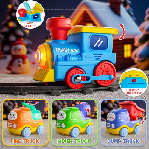 Miniatura 2 de Juego de Tren de Vapor Funwee para Niños Pequeños, Juguetes de Tren con Conexión Magnética y Luces y Sonidos, Tren Eléctrico de Dibujos Animados