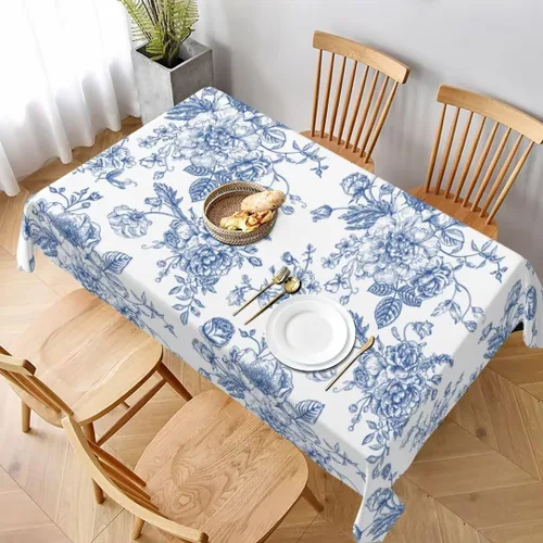 Miniatura 49 de BETGINY - Mantel cuadrado floral azul de 54 x 54 pulgadas, mantel decorativo de estilo chinoiserie con flores, tela rústica lavable para granja