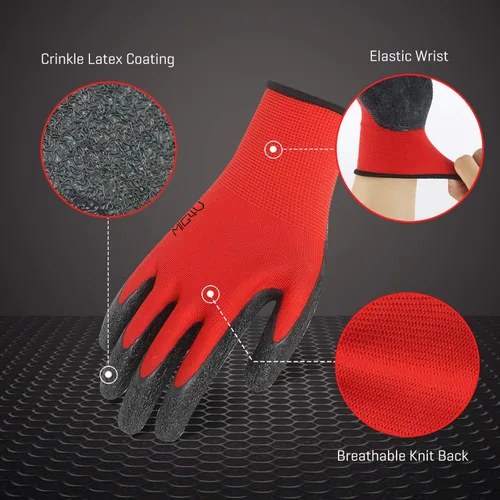 Miniatura 2 de MIG4U Guantes de trabajo de látex arrugado, agarre mejorado para jardinería, manejo de paquetes de almacén Rojo-20 pares