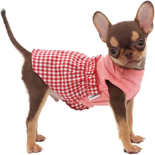 Miniatura 9 de LOPHIPETS Vestido a cuadros para perros pequeños, taza de té para niña, chihuahua, yorkie, cachorro, ropa de gato, cuadros blancos y negros, XXS