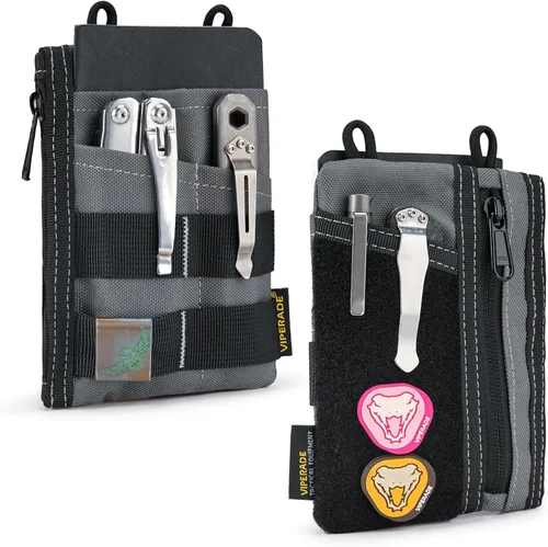 VIPERADE VE18 EDC Bolsa, Organizador de Bolsillo para Hombres, Organizador de Bolsillo EDC, 3 Ranuras con 2 Bolsillos con Cremallera, Bolsa Gris
