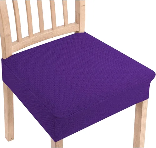 Miniatura 12 de Smiry Juego de 4 fundas de asiento elásticas de jacquard para sillas de comedor, extraíbles y lavables, sin fundas traseras, color gris pardo