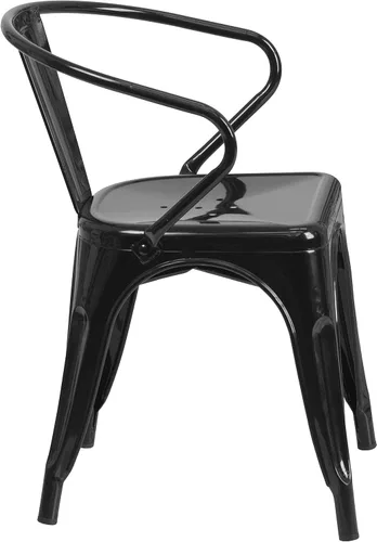 Miniatura 6 de Flash Furniture silla de metal con apoyabrazos, Metal, Negro