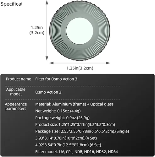 Miniatura 8 de Juego de filtros ND compatibles con DJI Osmo Action 3 Cámara, ND8, ND16, ND32 ND64 Filtro ND Variable Lente Obturador Filtro de Buceo Accesorio