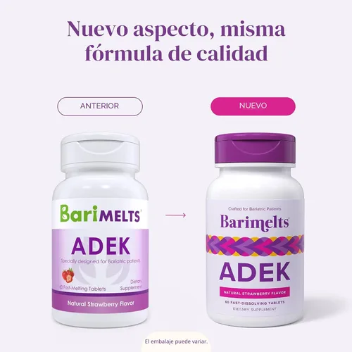 Miniatura 6 de Barimelts ADEK - 60 tabletas de disolución rápida (suministro de 2 meses), vitaminas bariátricas sin azúcar para mujeres, incluyendo vitamina A