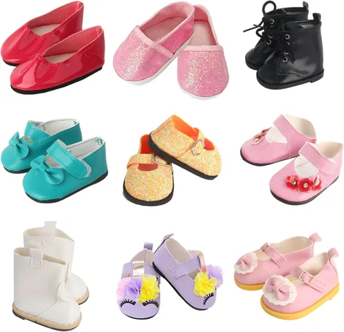MSYO 6 pares de zapatos de muñeca de estilo aleatorio de 18 pulgadas, calzado de muñeca de moda surtido, zapatos planos, botas y zapatos con