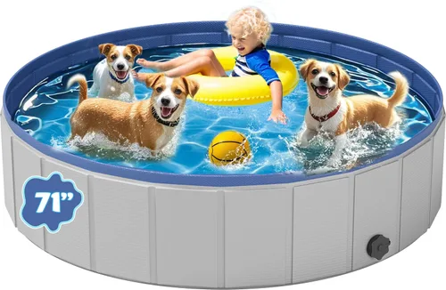 Miniatura 12 de Piscina para perros grandes, plegable de plástico para perros, antideslizante (47.2 x 12 pulgadas)