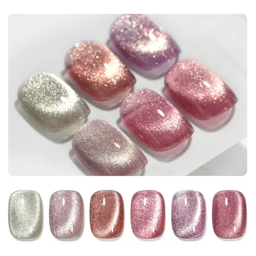 Miniatura 22 de GAOY Juego de esmaltes de uñas de gel con purpurina de ojo de gato con imán y galaxia colorida para ojos de gato holográficos, manicura de gel