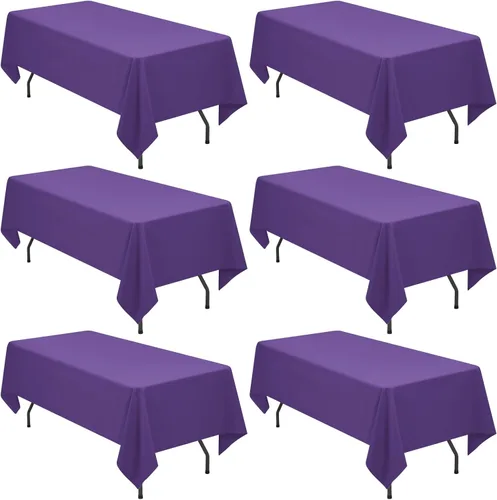 Miniatura 45 de YMHPRIDE Paquete de 6 manteles de poliéster color azul real, 60 x 102 pulgadas, rectangulares, resistentes a las arrugas, lavables a máquina