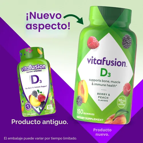 Miniatura 2 de Vitafusion Gomitas de Vitamina D3, Apoyo Óseo e Inmune, Sabor Melocotón, Zarzamora y Fresa, Suplemento de Vitamina D3 en Gomitas de 50 mcg
