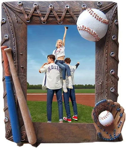 Marco de fotos hecho a mano, marco deportivo de béisbol 3D, regalos de cumpleaños para hombres, mujeres, atletas, entrenadores, equipos (marrón)