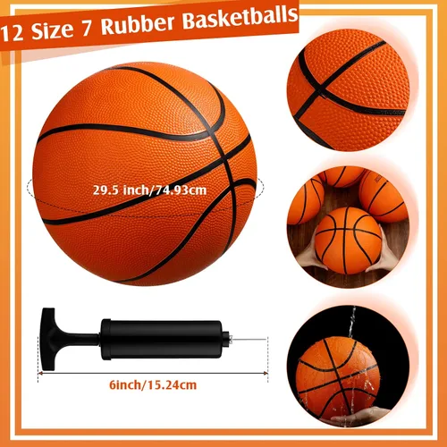 Miniatura 2 de Jexine Baloncesto a granel, 12 unidades de 29.5 pulgadas tamaño oficial 7 baloncesto de goma con bomba de aire para adultos y jóvenes, entrenamiento