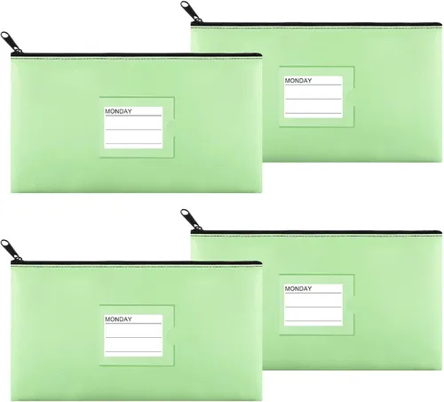 Miniatura 19 de Paquete de 4 bolsas de dinero para depósitos bancarios, cartera de cuero sintético resistente con cremallera con ventana transparente, bolsa