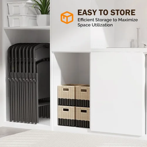 Miniatura 6 de VINGLI Sillas plegables, silla plegable de plástico, capacidad de hasta 350 libras, asientos portátiles para interiores y exteriores, eventos, Negro