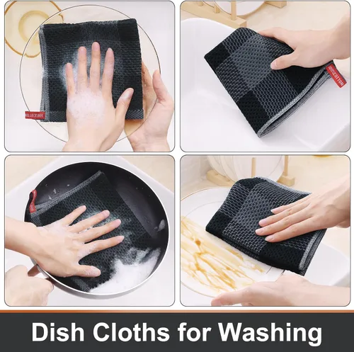Miniatura 4 de Mordimy Trapos de cocina a cuadros 100% algodón, 12 x 12 pulgadas, súper suaves y absorbentes, de secado rápido, trapos de cocina para cocina, Negro