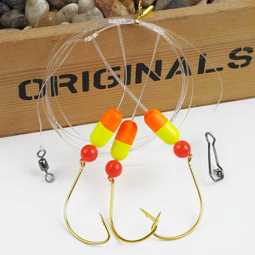 Miniatura 5 de Paquete de 6 aparejos de pesca de agua salada con flotadores de Snell, ganchos circulares, cuentas preaparejadas, aparejos de pesca de agua salada