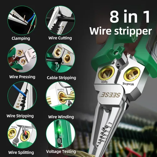 Miniatura 2 de Alicates para pelacables 8 en 1: herramienta eléctrica multifunción portátil compacta - Pelacables/corte de cables/engarzado de cables