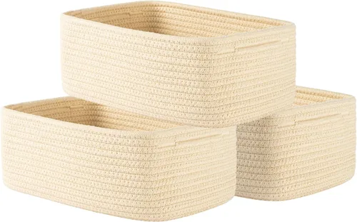 Miniatura 39 de Cesta tejida pequeña, 12 x 8 x 4.5 pulgadas, cesta de almacenamiento para organizar, bonita canasta de cuerda pequeña para estante de armario, cubos
