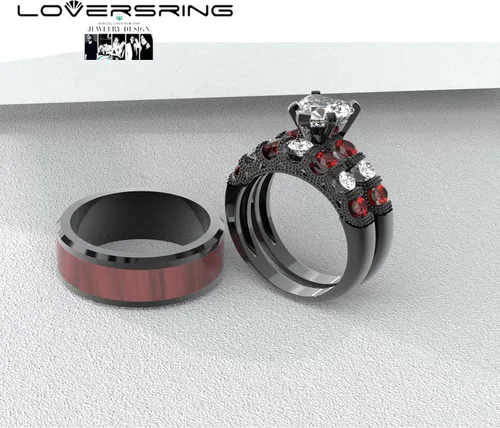 Miniatura 10 de Conjunto de dos anillos de boda para él y para ella, anillos para parejas. Anillos de compromiso para novia en acero inoxidable chapado en oro Blanco