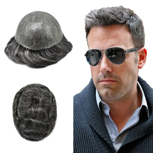 Miniatura 61 de Toupee - Sistema de reemplazo de cabello humano para hombre, 0.004 in, inyectado, piel de polietileno, piezas de pelo para hombre, 6 x 8 pulgadas