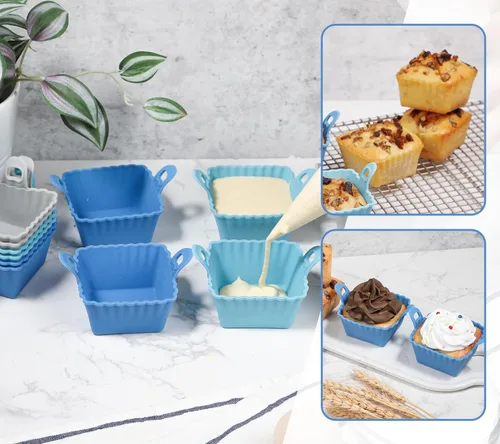Miniatura 5 de Koluti Juego de 12 Moldes de Silicona Reutilizables para Hornear, Molde Antiadherente para Muffins y Cupcakes con Doble Asa, Sin BPA, Mini Moldes