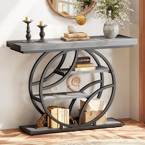 Miniatura 16 de Huuger Mesa de entrada de 41.3 pulgadas con parte superior de mármol, moderna mesa de sofá consola con estantes, para entrada, pasillo, entrada