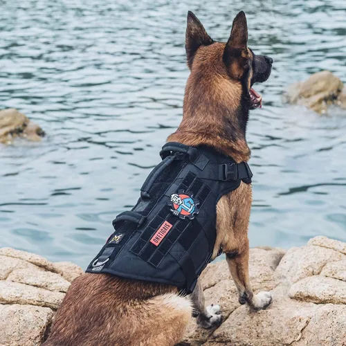 Miniatura 7 de OneTigris - Arnés táctico grande para perros, arnés de chaleco ajustable sin tirones, arnés de perro resistente con asa, paneles grandes de gancho