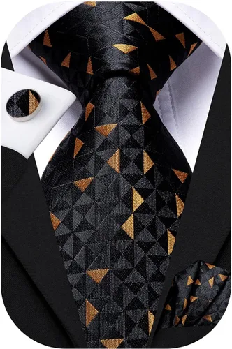 Miniatura 104 de Hi-Tie Corbatas de seda para hombre, diseño de cachemira a rayas, con bolsillo, gemelos cuadrados, conjunto formal de negocios