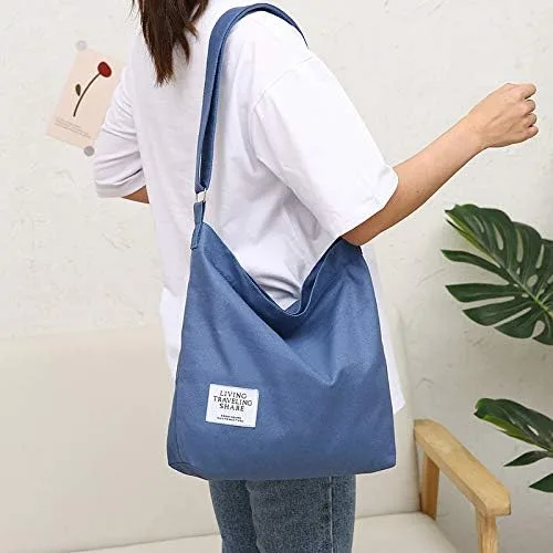 Miniatura 4 de Covelin - Bolsa de hombro informal de lona para mujer, estilo bohemio y retro, bolsa de mano, bolso cruzado, tamaño grande
