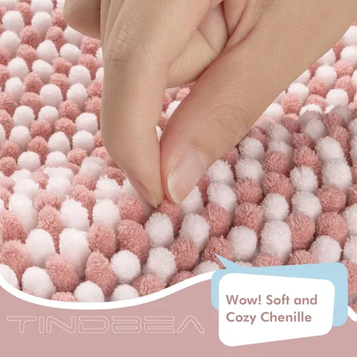 Miniatura 2 de Juego de alfombras de baño Tindbea 2 piezas, extra suave y absorbente, felpudo de baño de chenilla a rayas esponjosas, antideslizante, lavable a