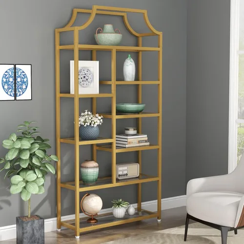 Loomie estantería de 8 estantes abiertos, de 180 cm de alto x 80 cm de largo, Lux Etagere, estante de vidrio templado, estante alto de