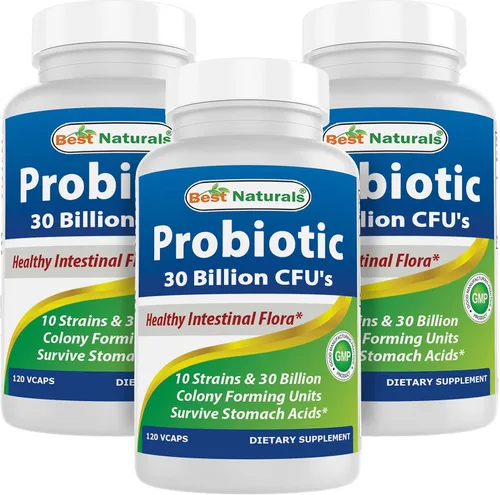 Best Naturals Probiotic 10 cepas 30 mil millones de almacenamiento estable 120 cápsulas vegetales (120 unidades (paquete de 3))