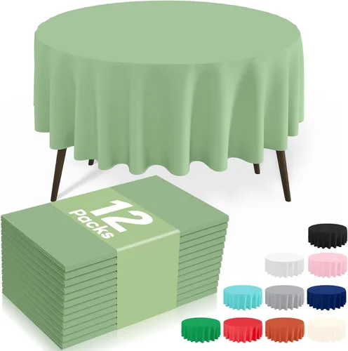 Miniatura 22 de misaya Paquete de 4 manteles desechables de plástico, mantel redondo impermeable de 84 pulgadas, a prueba de fugas y resistentes manteles Azul