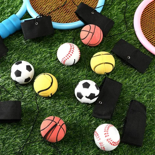 Miniatura 7 de Jerify - 30 unidades de pelota de retorno de muñeca en una cuerda, deportes de béisbol, regalos de fiesta de fútbol, baloncesto, muñeca de retorno