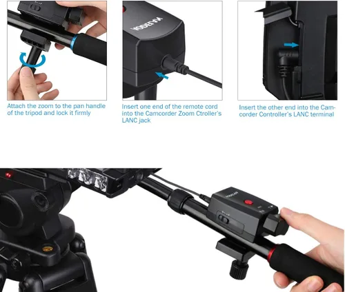 Miniatura 3 de AODELAN Control de zoom Control remoto para videocámara Lanc Terminal Trípode Grabar Video Zoom para Sony NX5C, 190P, 150P, 198P, VX2000E/Canon XL1S
