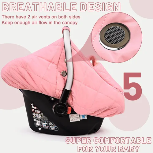 Miniatura 5 de beatoutou Funda de asiento de automóvil de invierno para bebé, toldo impermeable de asiento de automóvil de invierno para niñas, clima frío, fundas