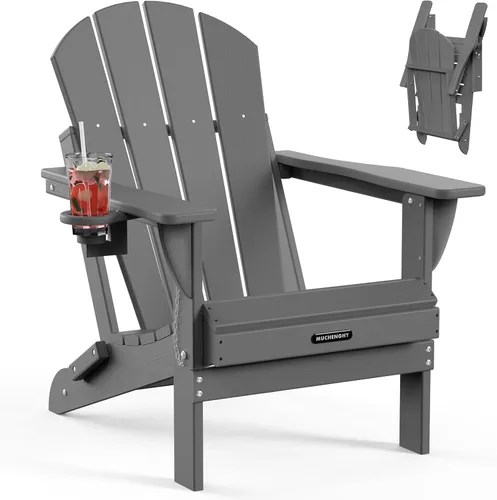 MUCHENGHY Sillas Adirondack Plegables, Sillas de Patio, Sillas de Césped, Silla para Exteriores, Silla Adirondack de Plástico, Pozo de Fuego, Gris