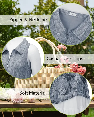 Miniatura 5 de Amrto Camisas polo de verano sin mangas con cuello de doble capa de malla para mujer