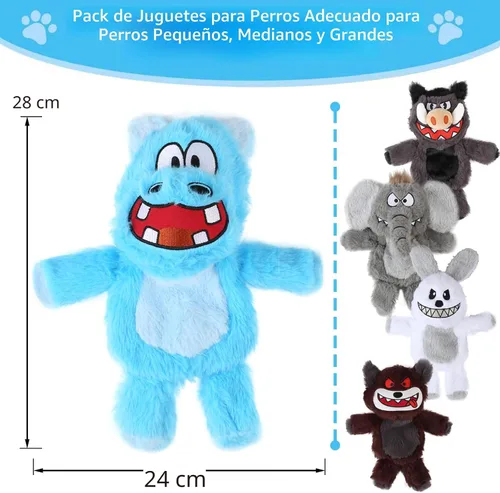 Miniatura 7 de Bzonsmart Paquete de 5 Juguetes Chirriantes para Perros. Juguetes de Masticación de Peluche Resistentes para Perros. Juguetes Interactivos
