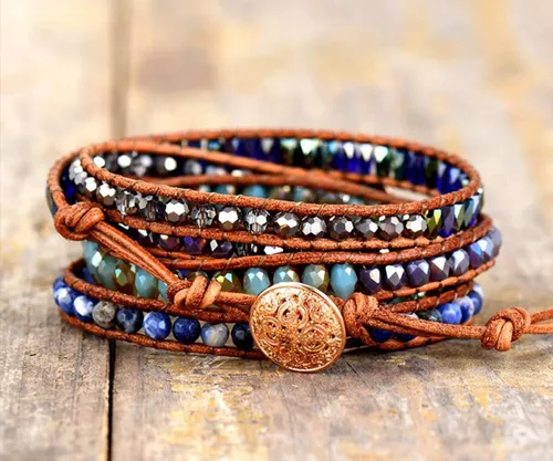 Miniatura 104 de ZOSOJONA - Pulseras bohemias hechas a mano de piedra natural, que dan vuelta, con cuentas de cristal de turquesa