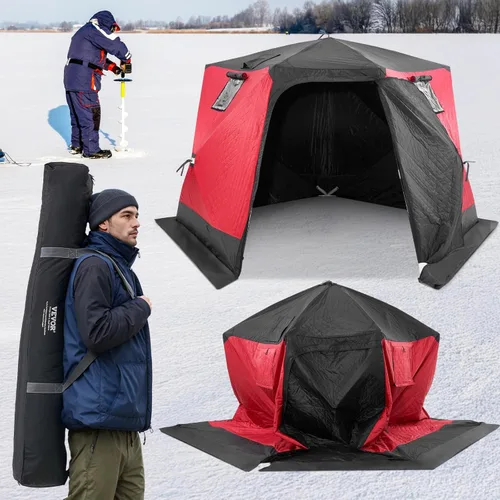 Miniatura 9 de VEVOR Portable Pop-Up Tent, 1-8 Person Insulated Shelter, Large Fishing Area, Hub-Style Shanty for Winter Fishing, Waterproof Oxford Ice Cube with