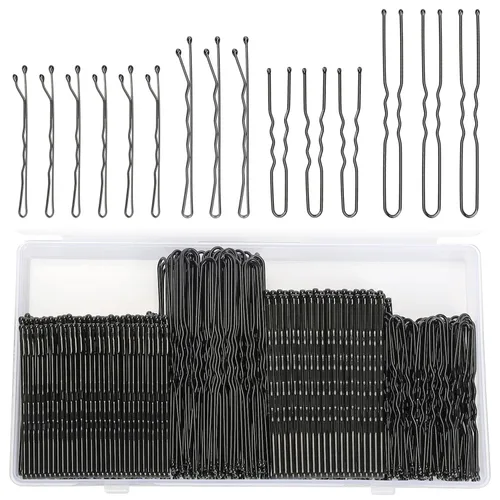 250 unidades de horquillas para el cabello, pinzas Bobby negras con caja de almacenamiento, horquillas onduladas de 2 pulgadas y 2.4 pulgadas,