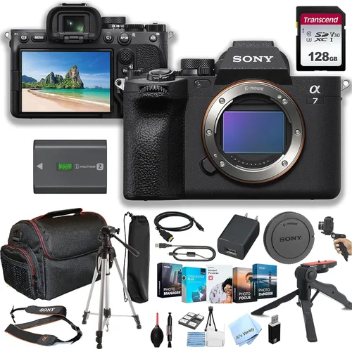 Sony Solo cuerpo de cámara sin espejo A7 IV (sin lente) + memoria de 128 GB + funda+ Pod de agarre estable + software + más (paquete de 28 piezas)