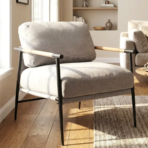 Miniatura 14 de LukeAlon Silla decorativa de chenille de mediados de siglo, silla ultra suave para sala de estar con patas de metal, silla moderna de estar